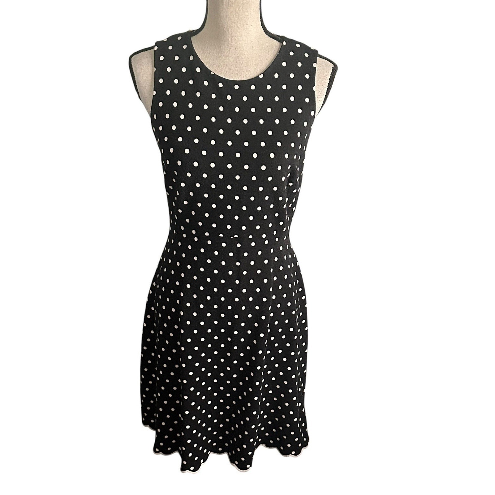 Kate Spade Ny Dress 4 Cabana Polka Dot Ponte Fit & Flare Scallop Hem Black White